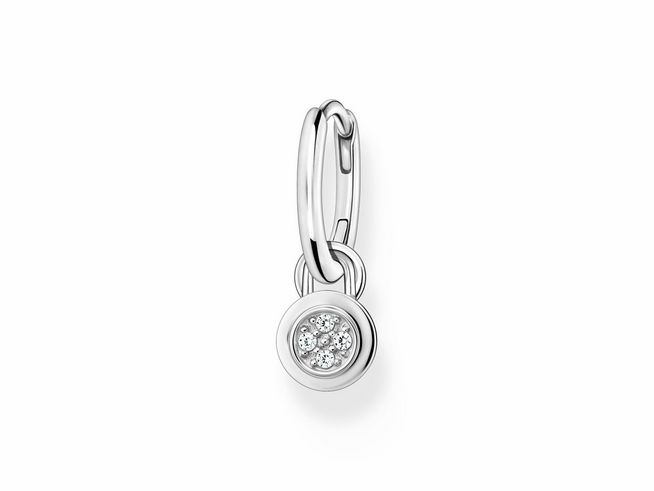 Einzelne Creole aus Silber von Thomas Sabo mit einem runden Anhänger, der mit funkelndem Zirkonia verziert ist, elegantes und zeitloses Schmuckstück.