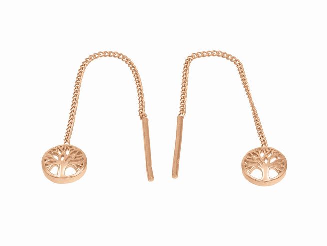 Ohrhänger Lebensbaum aus sterling Silber, vergoldet in Roségold, poliert, von Hersteller Juwelier Harnisch, ohne Stein, elegant und modern gestaltet.
