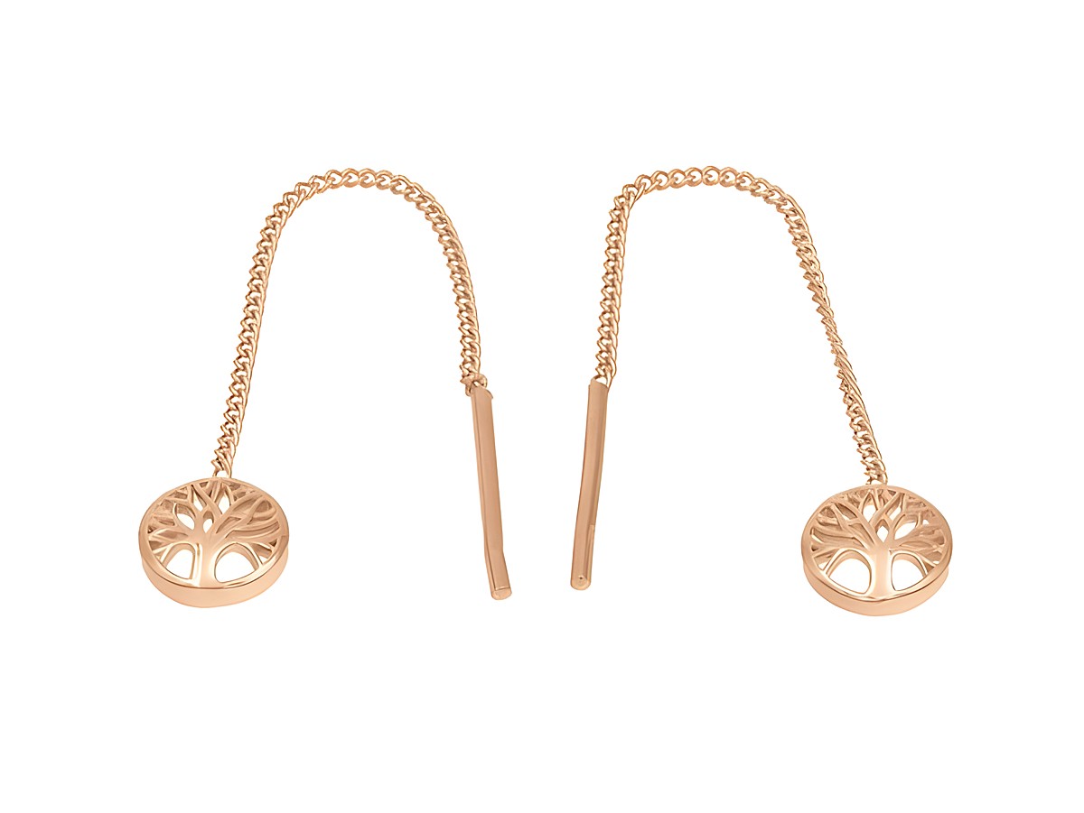 Ohrhänger Lebensbaum aus sterling Silber, vergoldet in Roségold, poliert, von Hersteller Juwelier Harnisch, ohne Stein, elegant und modern gestaltet.