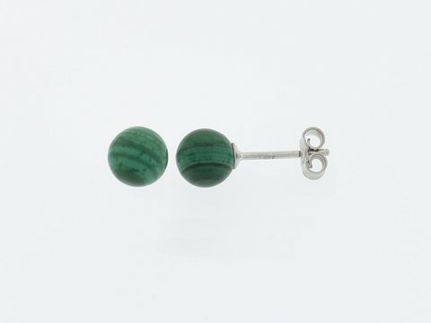 Silber Ohrringe mit Kugeln aus Malachit, zeitloses Design, Steckerform, Hersteller Juwelier Harnisch, ideal für jeden Anlass.