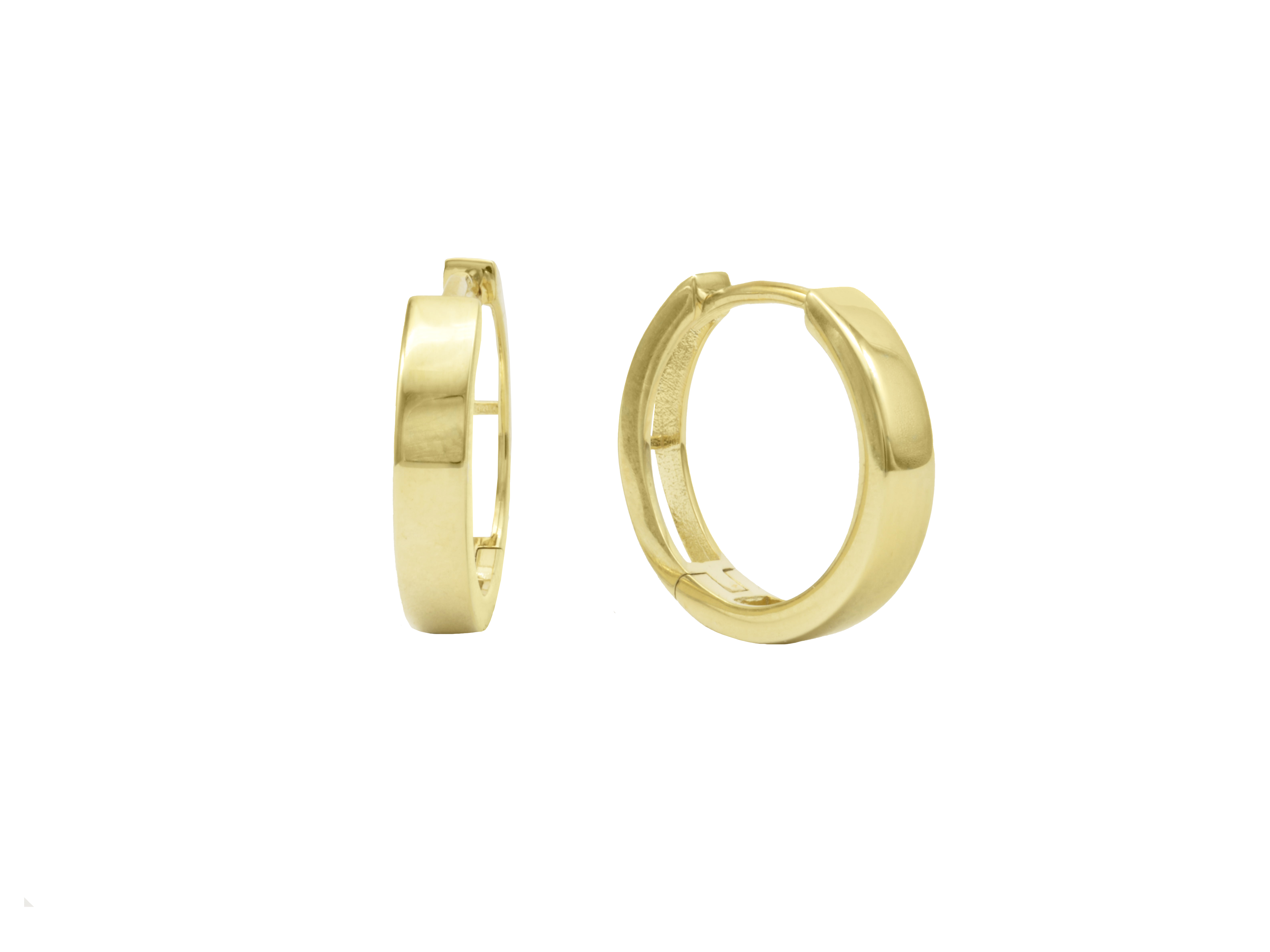 Creolen Klappscharnier in Gelbgold 333 poliert, Durchmesser 1,4 cm, im Fokus stehen die eleganten Ohrringe des Herstellers Juwelier Harnisch bis 15 mm.