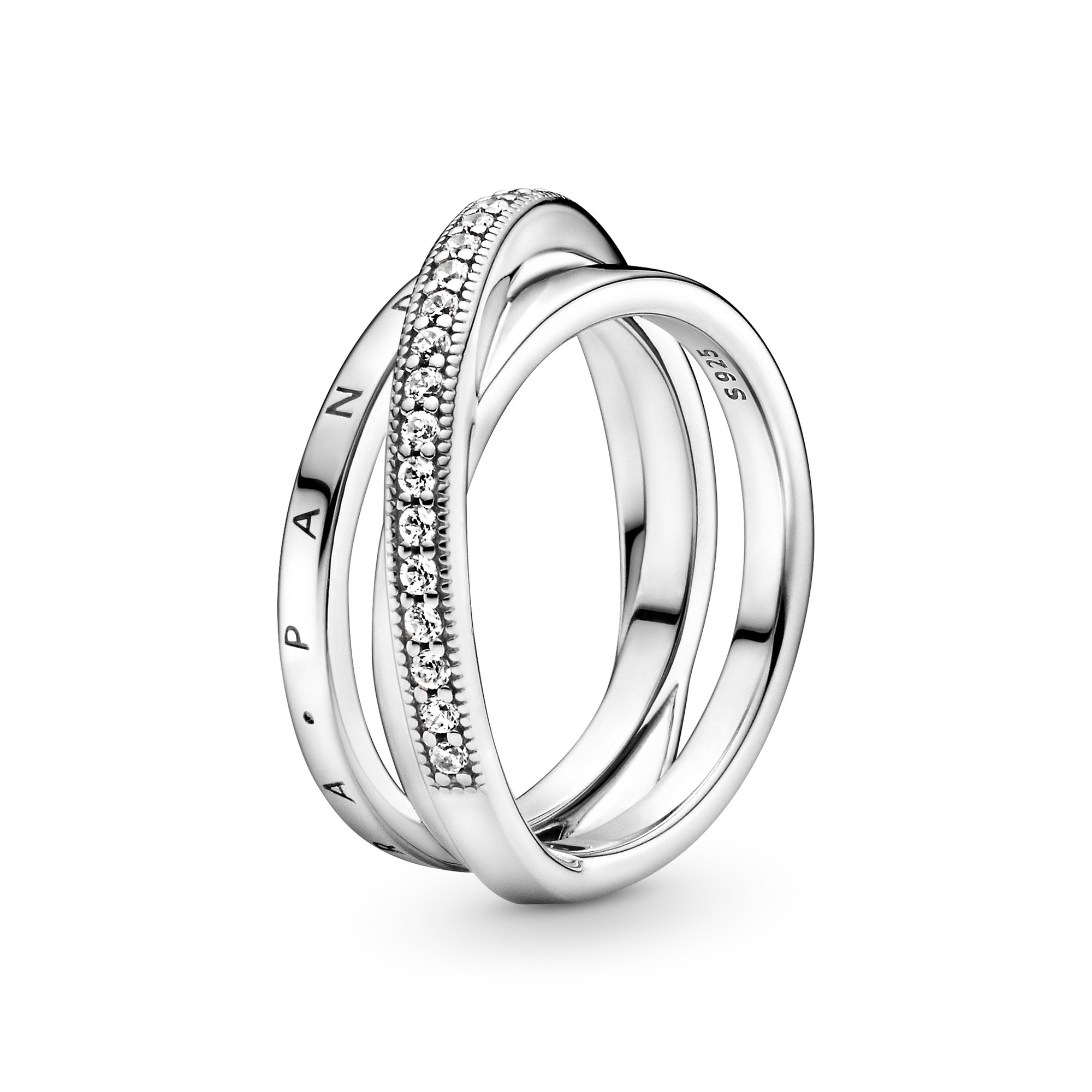 Pandora Silber Crossover Pavé Dreiband Ring - Zirkonia