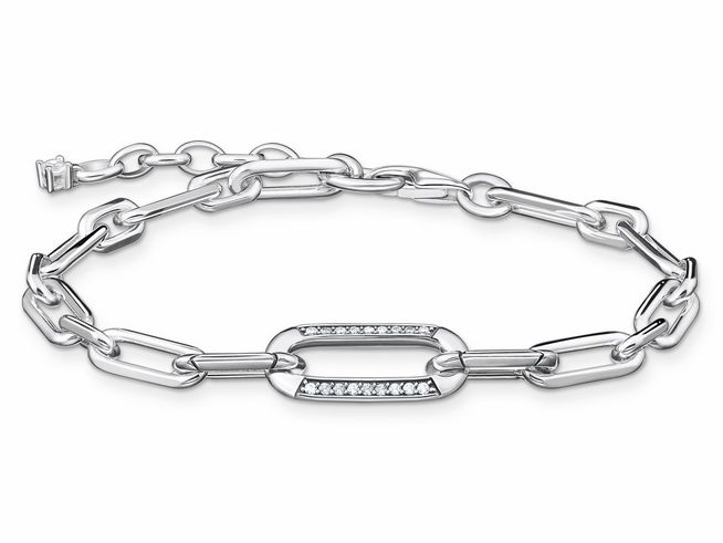 Ein elegantes Thomas Sabo Armband aus Sterling Silber mit geschlossenen Gliedern und einem funkelnden Zirkonia-Element in der Mitte. Länge 19 cm, ideal für modische Akzente.