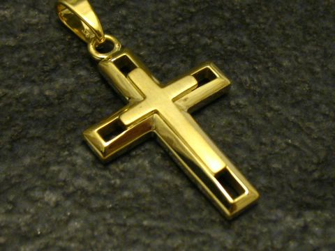 Goldkreuz teilmattiert aus Gold 375, klassisches Design, Hersteller Juwelier Harnisch, ideal als Anhänger oder Schmuckstück.