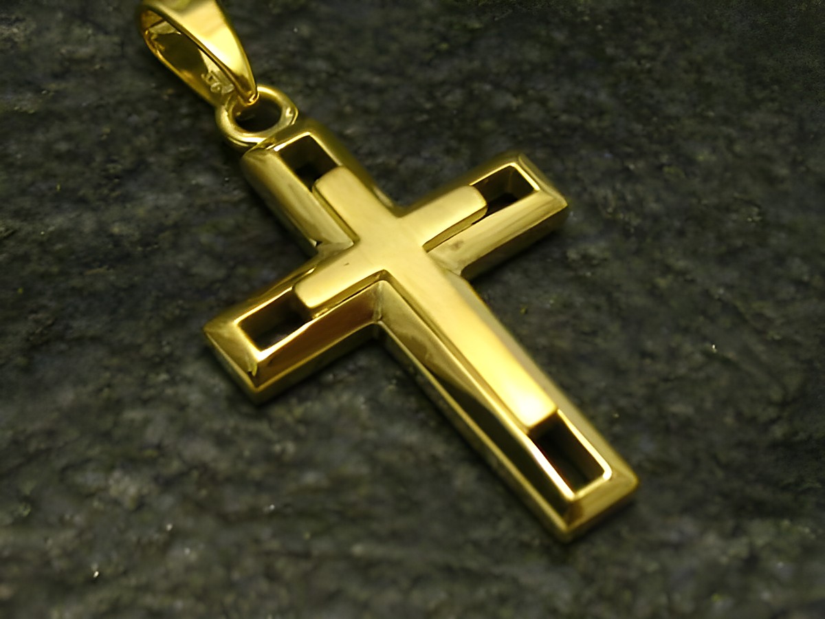 Goldkreuz teilmattiert aus Gold 375, klassisches Design, Hersteller Juwelier Harnisch, ideal als Anhänger oder Schmuckstück.