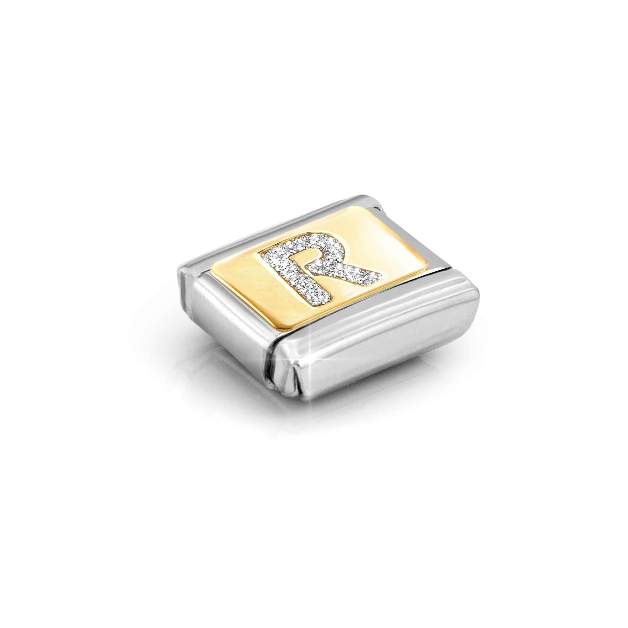 Nomination Composable Classic Charm Buchstabe R Silberglitzer - Edelstahl, Gold 750, Emaille – Ansicht 4
