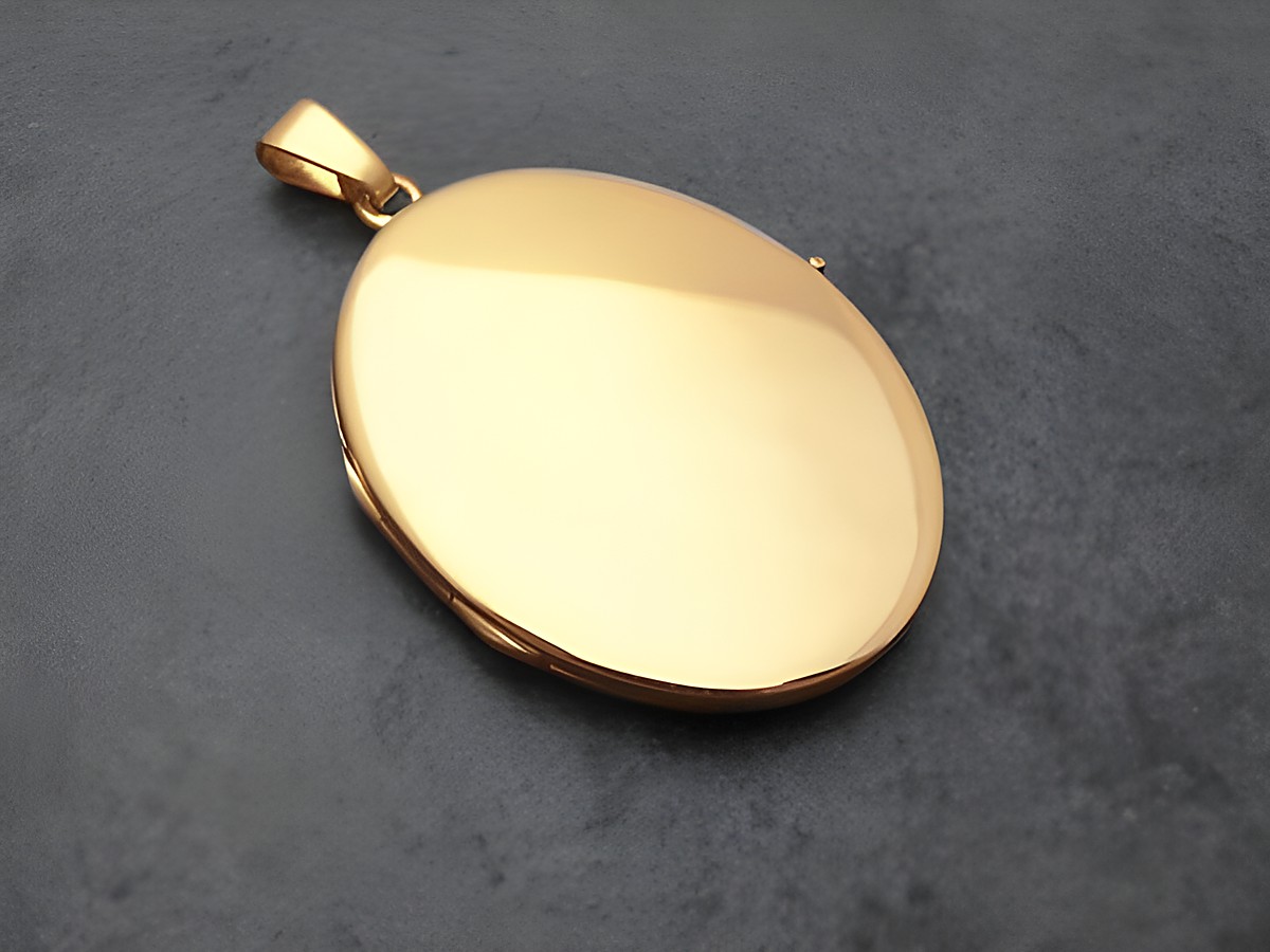 Gold Medaillon in schlichter Eleganz, 35,5 mm, Gold 750, poliert und mattiert, oval, Hersteller Juwelier Harnisch. Ideal für persönliche Gravuren oder als zeitloses Schmuckstück. – Ansicht 2