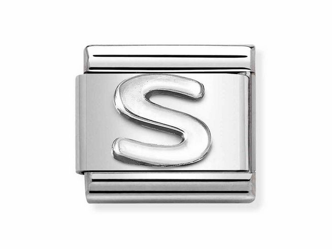 Edelstahl Buchstabe S in Silber oxidiert von Nomination, im klassischen Design mit feinen Linien und glatter Oberfläche, ideal für Schmuckstücke und personalisierte Accessoires.