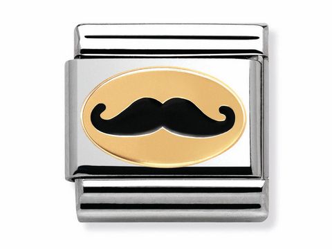 Klassisches Emaille- und Goldmotiv mit einem stilisierten Schnurrbart in der Mitte, eingebettet in einer ovale Form. Der Rahmen ist aus hochwertigem Material gefertigt, ideal für Schmuckliebhaber.