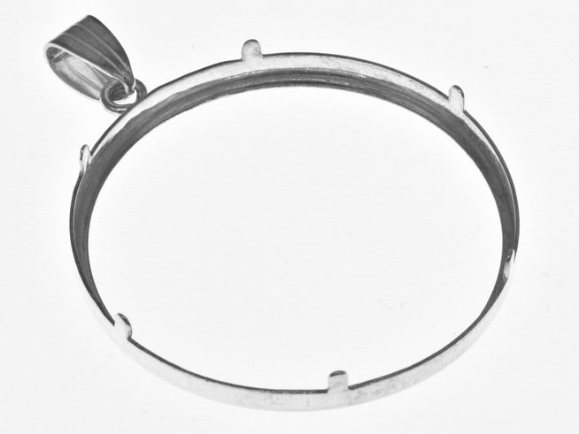 Münzfassung Anhänger aus diamantiertem 925 Sterling Silber für Münzen mit bis zu 38 mm Durchmesser, hergestellt von Juwelier Harnisch. Elegantes Design mit praktischem Verschluss.