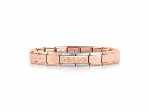 Roségoldenes Armband von Nomination mit dem Schriftzug Bella la Vita, Teil der Classic Kollektion, elegantes und modernes Design, ideal für Starter-Armbänder.