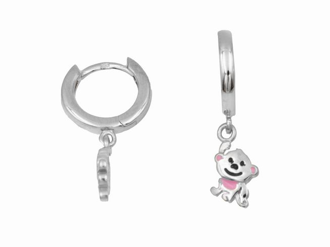 Creolen mit Hänger Äffchen aus 925 Sterling Silber, poliert und rhodiniert, für Kinder, hergestellt von Juwelier Harnisch, verspielt und farbenfroh.