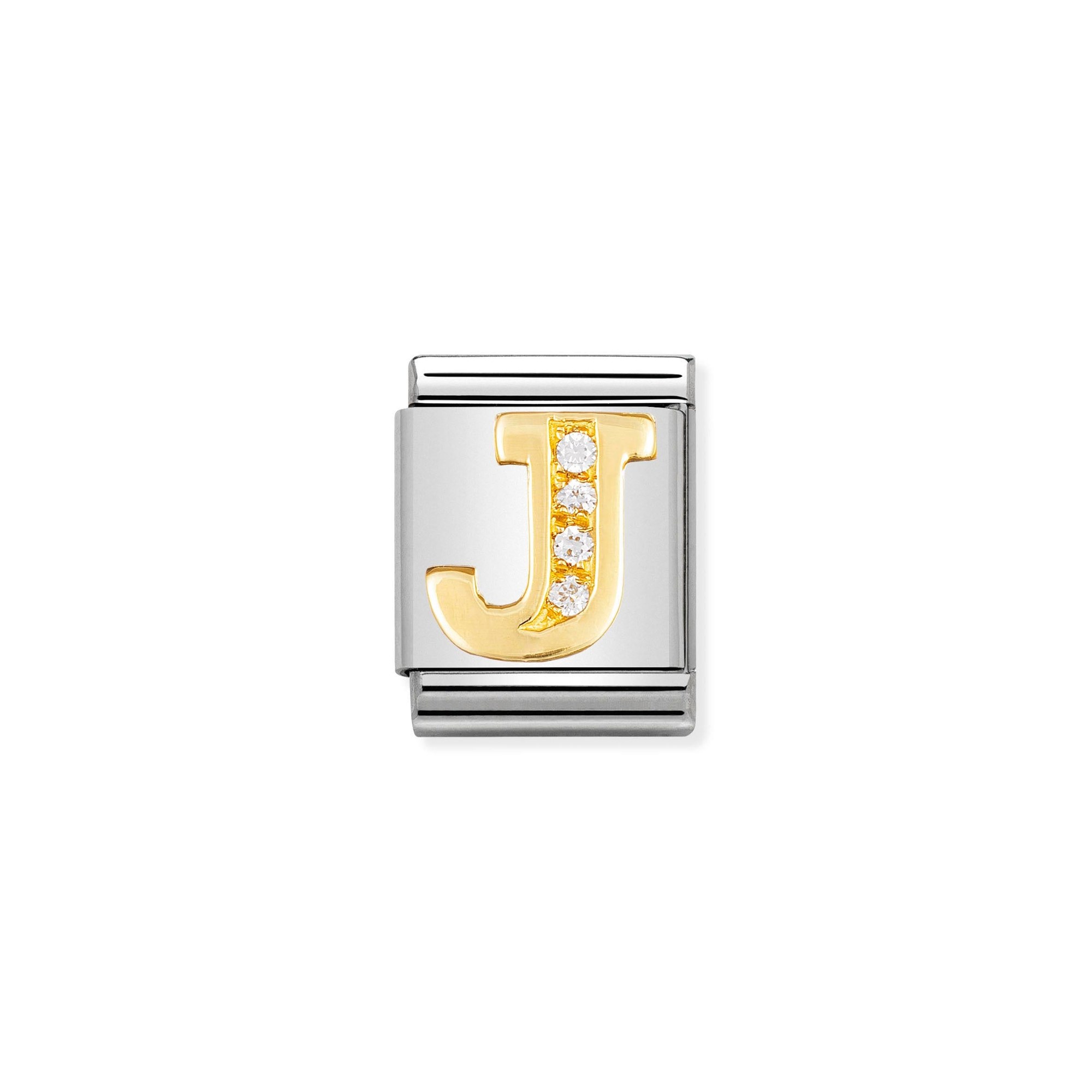 Nomination Composable Big Charm Buchstabe J - Edelstahl, Gold 750 Gelbgold, Zirkonia