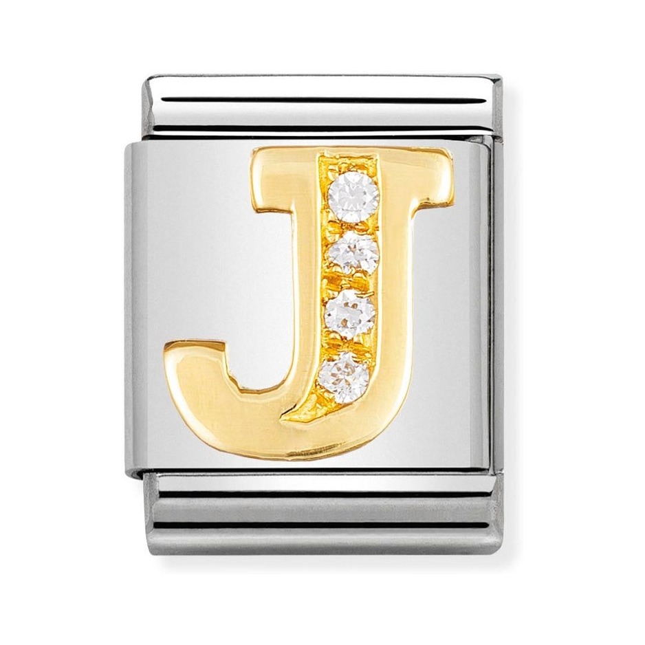 Nomination Composable Big Charm Buchstabe J - Edelstahl, Gold 750 Gelbgold, Zirkonia