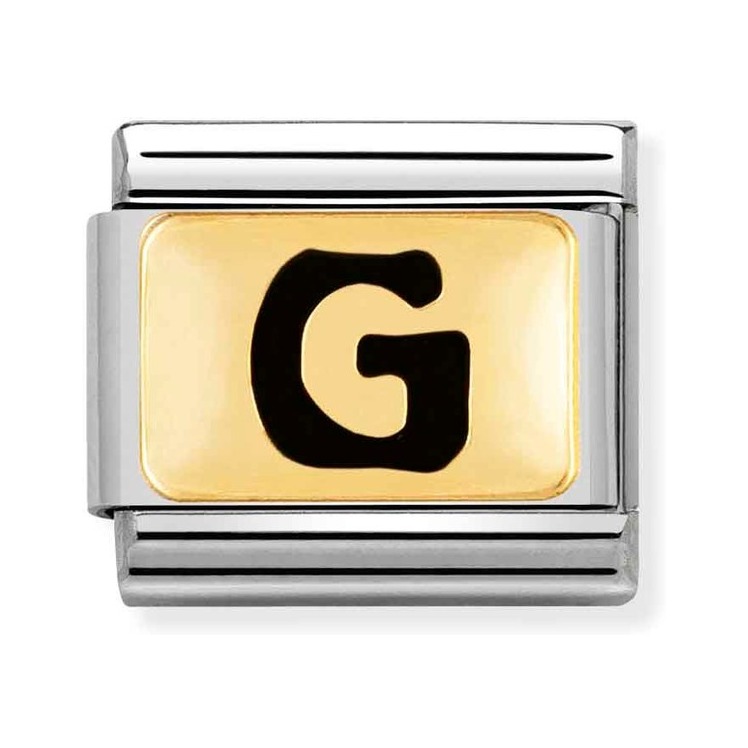 Nomination Composable Classic Charm Buchstabe G schwarz - Edelstahl, Gold 750 Gelbgold, Emaille