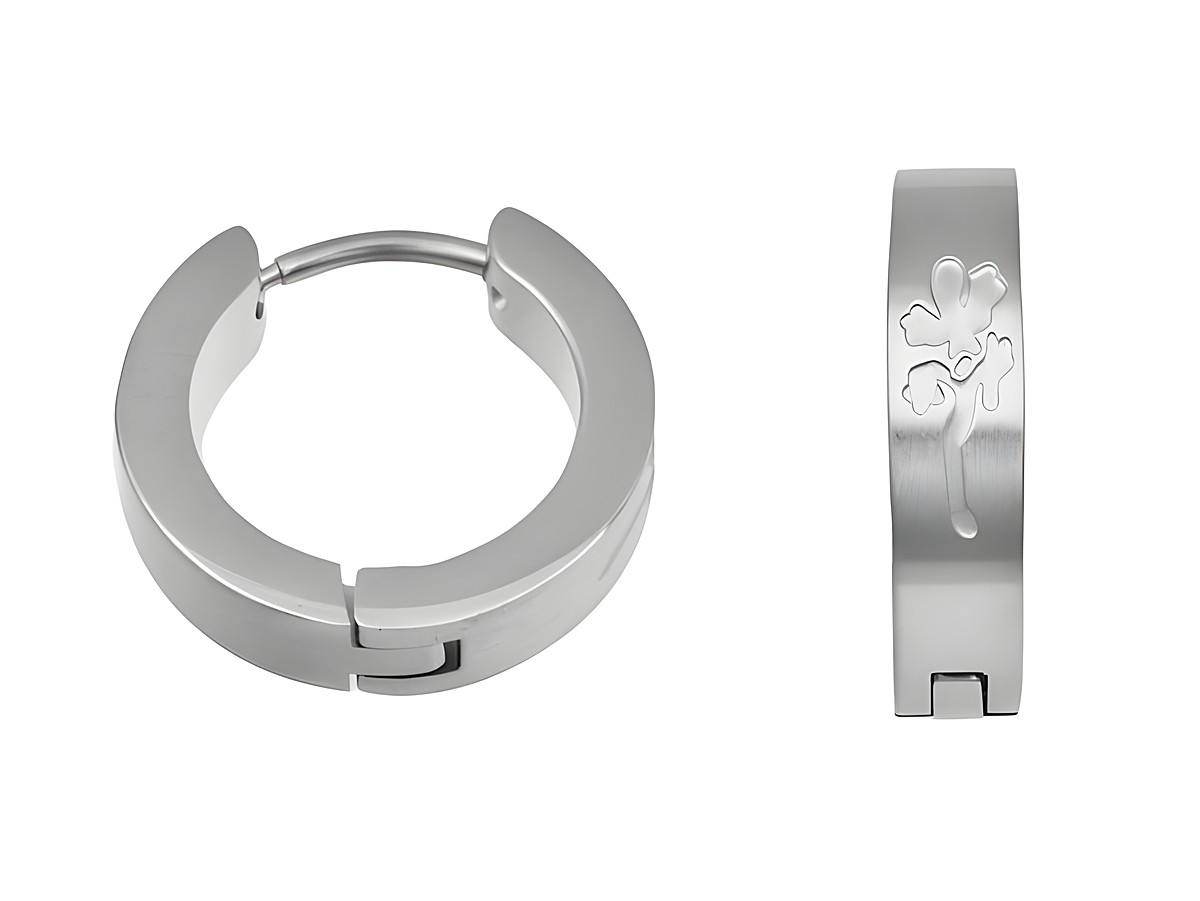 Edelstahl Creolen Gecko 1,6 cm teilmattiert von Juwelier Harnisch, modernes Design mit einem stilisierten Gecko-Motiv, ideal für jeden Anlass.