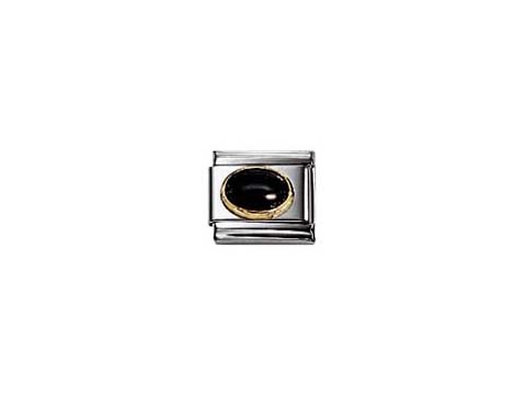 Ovaler schwarzer Achat mit goldenem Rand in einem klassischen Nomination Steine Design, passend für Armbänder. Hochwertige Verarbeitung und eleganter Look für jeden Anlass.