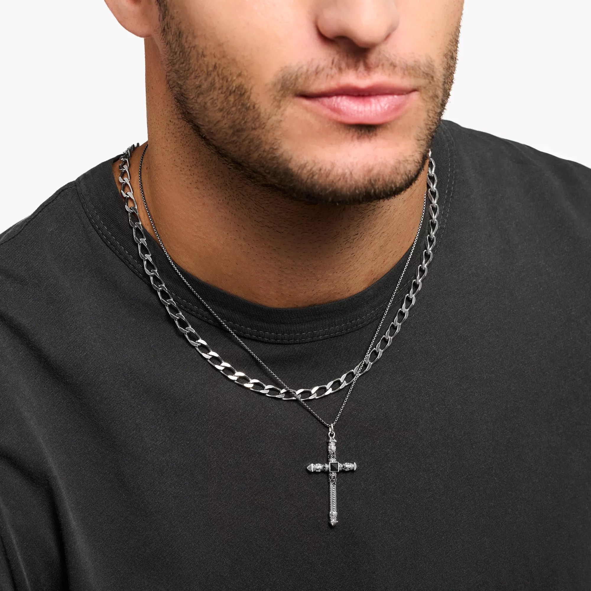 Thomas Sabo Kette - Kreuz - Sterling Silber - geschw. + Achat + Zirkonia schwarz 45 - 50 cm – Ansicht 4