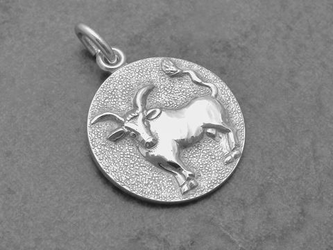 Silber Anhänger Sternzeichen Stier rund von Juwelier Harnisch mit detailreicher Darstellung eines Stiers, ideal als persönliches Schmuckstück oder Geschenk.