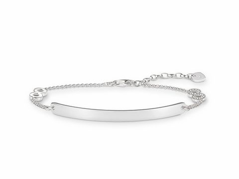 Silbernes Armband von Thomas Sabo mit einer glatten, dezenten Platte und Diamanten, 19 cm lang, verziert mit feinen Kettenelementen, ideal für stilvolle Akzente.