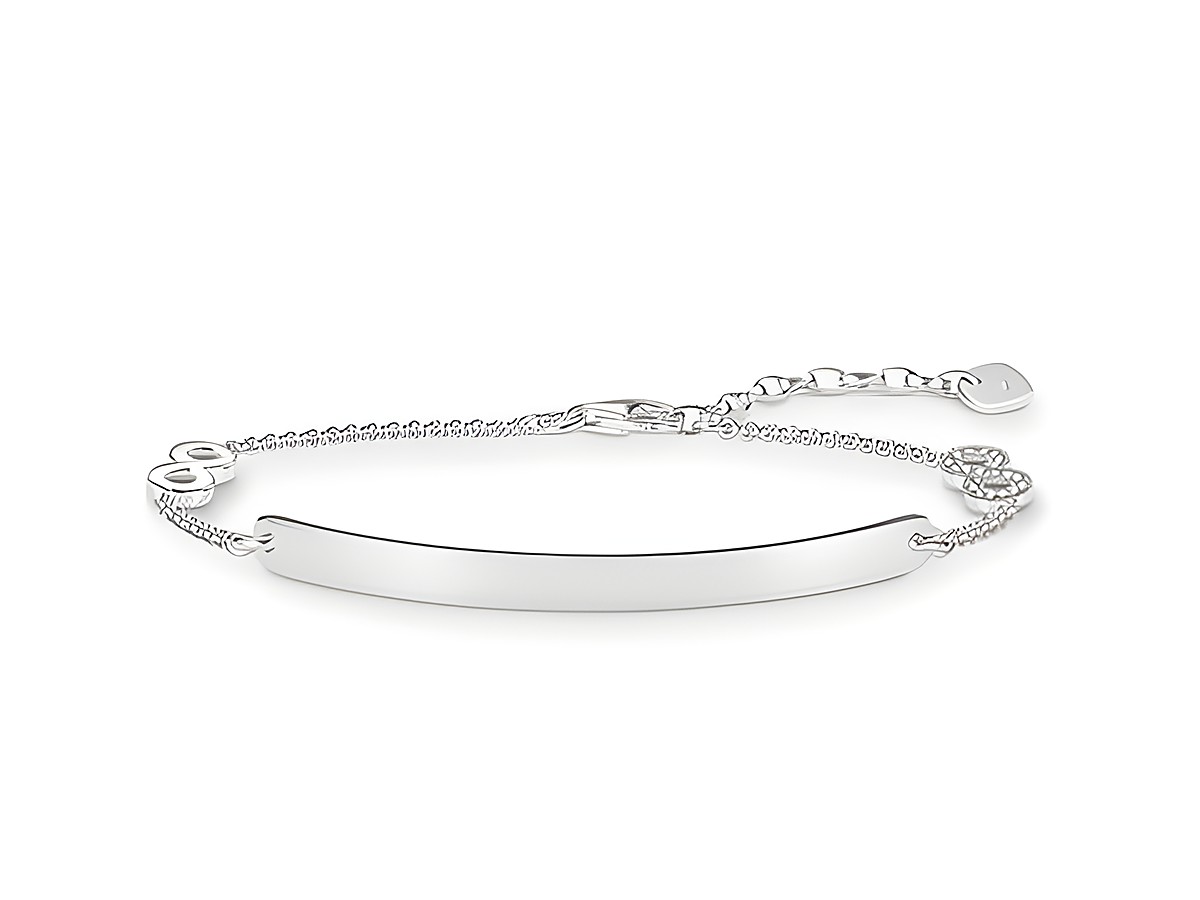 Silbernes Armband von Thomas Sabo mit einer glatten, dezenten Platte und Diamanten, 19 cm lang, verziert mit feinen Kettenelementen, ideal für stilvolle Akzente.