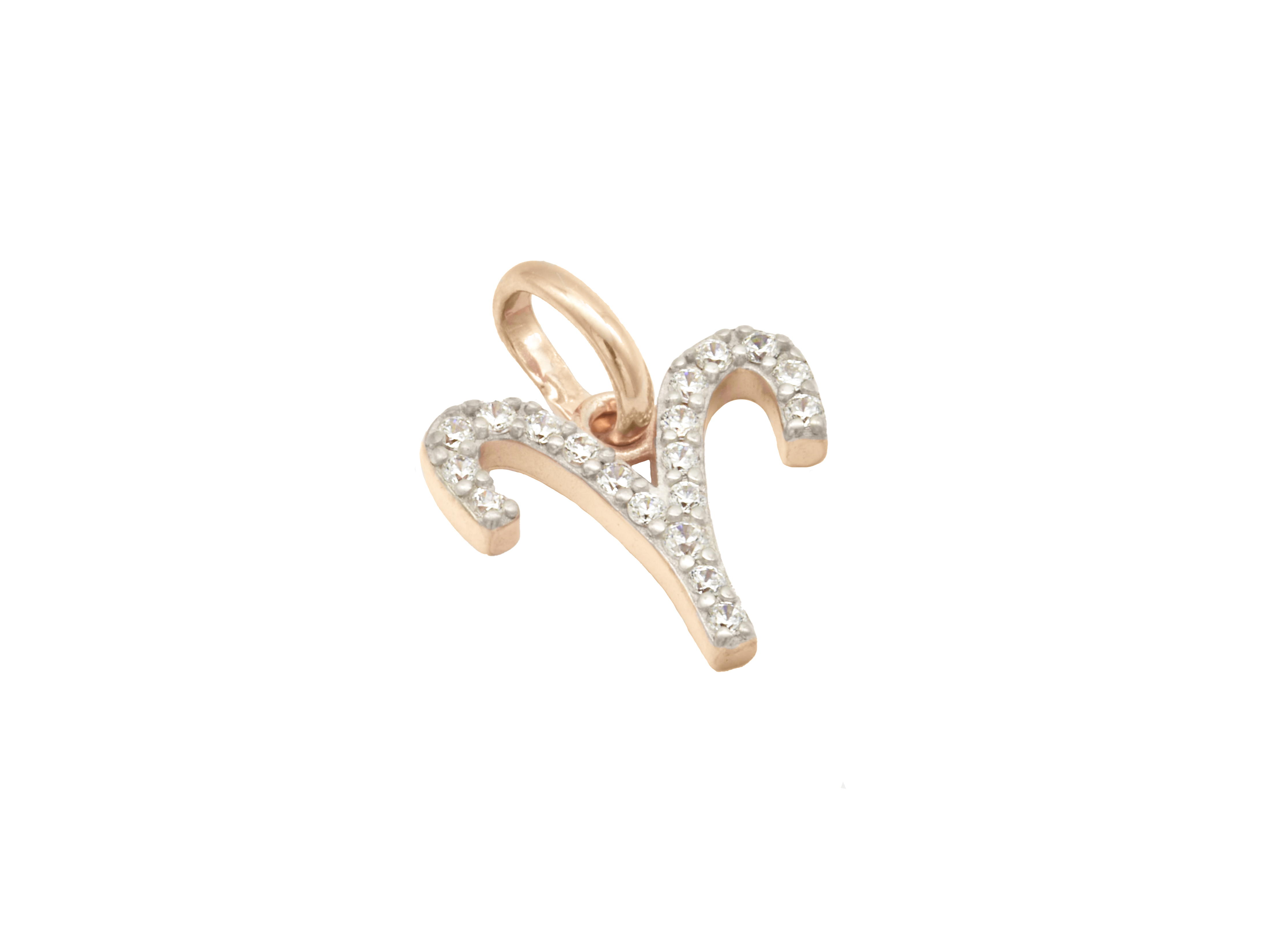 Charm Anhänger für das Sternzeichen Widder aus Sterling Silber 925 in roségold poliert, verziert mit Zirkonia-Steinen, hergestellt von Juwelier Harnisch.
