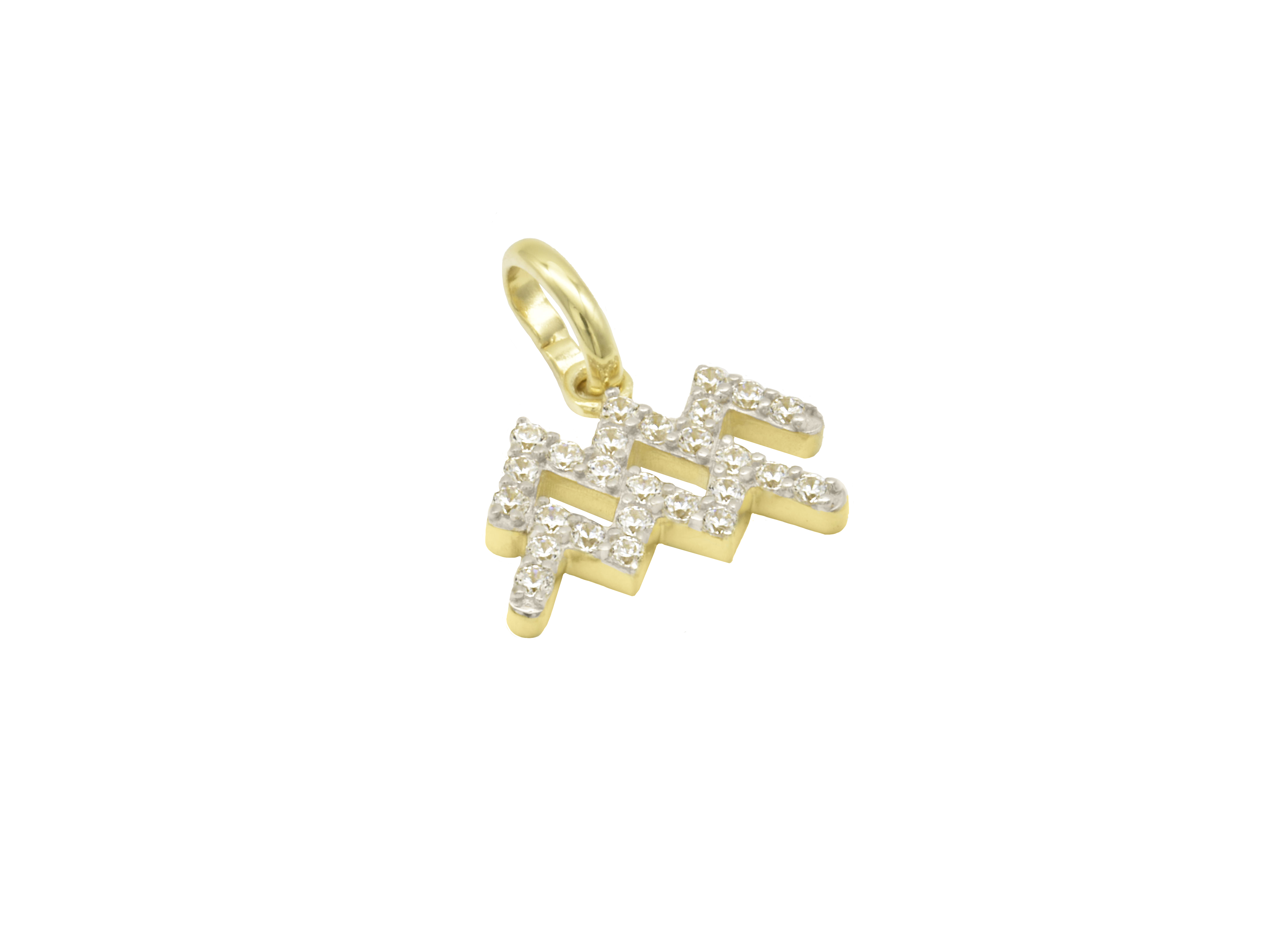 Anhänger Sternzeichen Wassermann aus Sterling Silber 925, vergoldet in Gelbgold, poliert und mit Zirkonia besetzt, Hersteller Juwelier Harnisch. Ideal für Astrologie-Liebhaber.