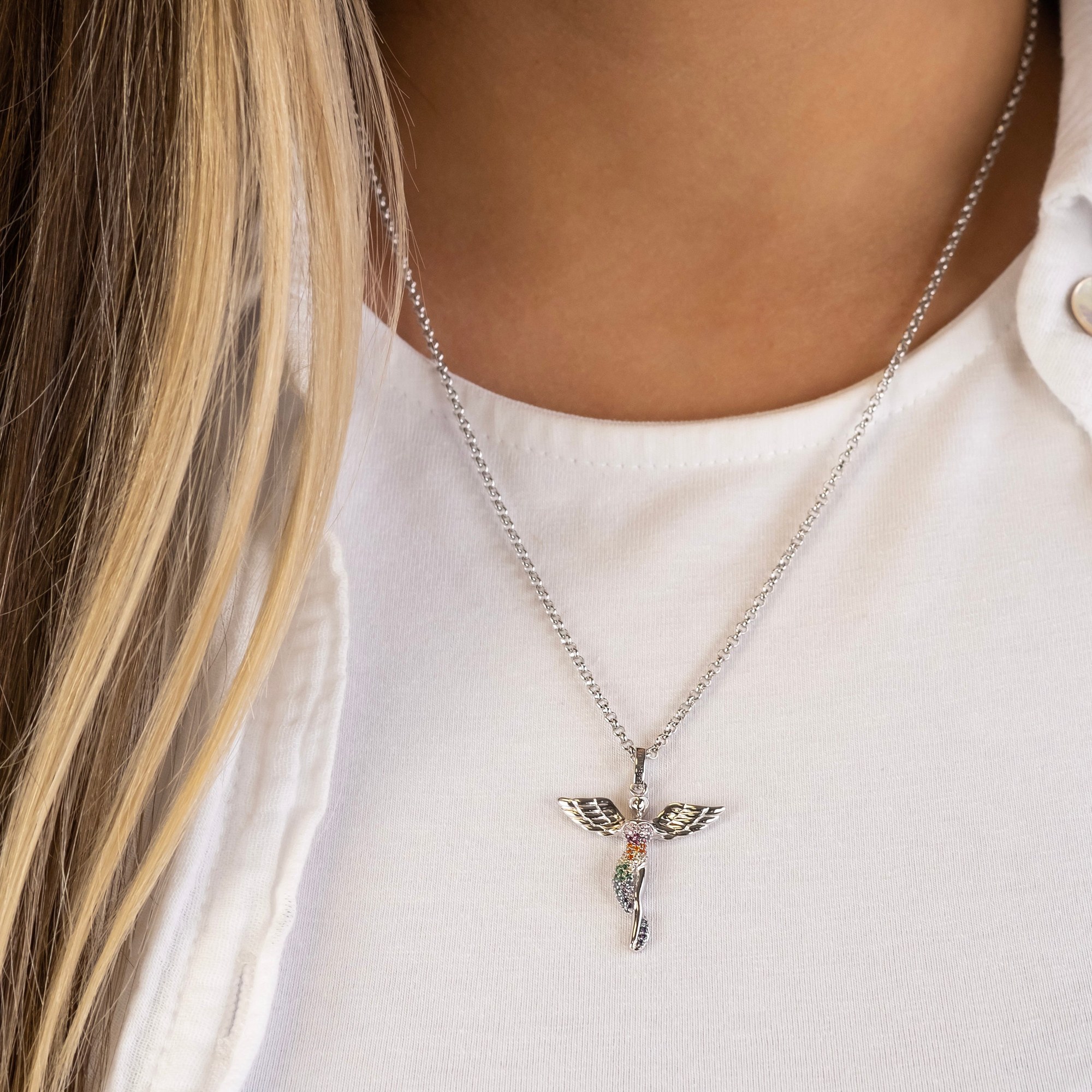 Engelsrufer ANGEL Anhänger Engel mit Zirkonia with zirconia Multicolor - Silber rhodiniert - 2,5 cm – Ansicht 2