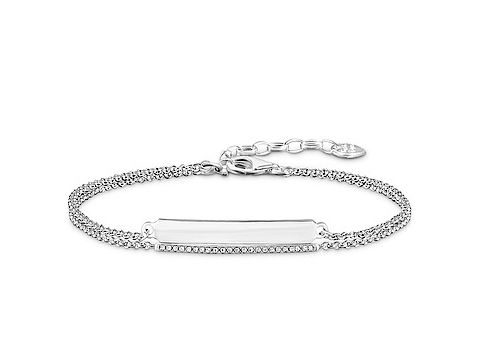 Silbernes Thomas Sabo Armband D_LBA0003-725-21-L19v mit glattem, glänzendem Element und strassbesetztem Rahmen, verstellbar von 16 bis 19 cm, stylish und elegant.