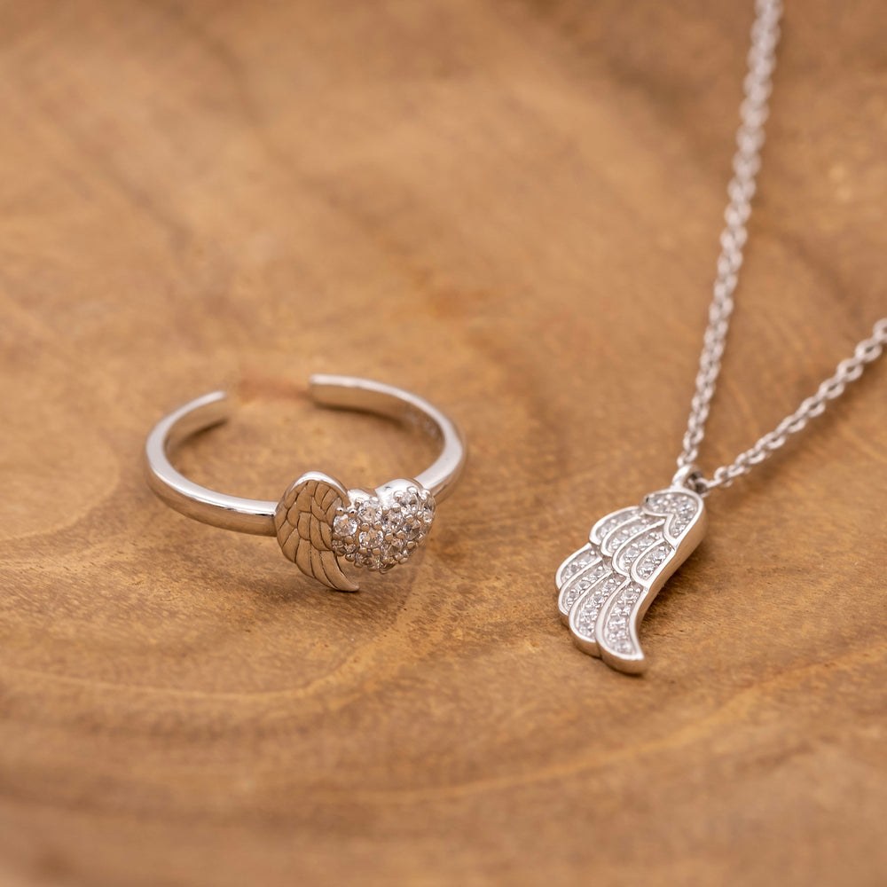 Engelsrufer HEART Ring Flügel & Herz mit Zirkonia - Silber rhodiniert – Ansicht 5