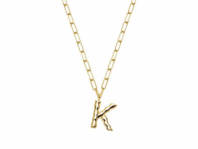 Xenox Sterling Silber Kette XS4150G/K mit einer Länge von 45 cm, in Gelbgold vergoldet, mit einem filigranen Buchstaben K als Anhänger.