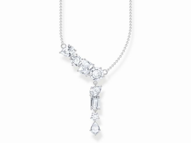 Thomas Sabo Kette KE2194-051-14-L45V aus Silber mit funkelnden Zirkonia in Weiß, elegant gestaltet, ideal für glamouröse Anlässe, Länge 45 cm, passt perfekt zu verschiedenen Outfits.