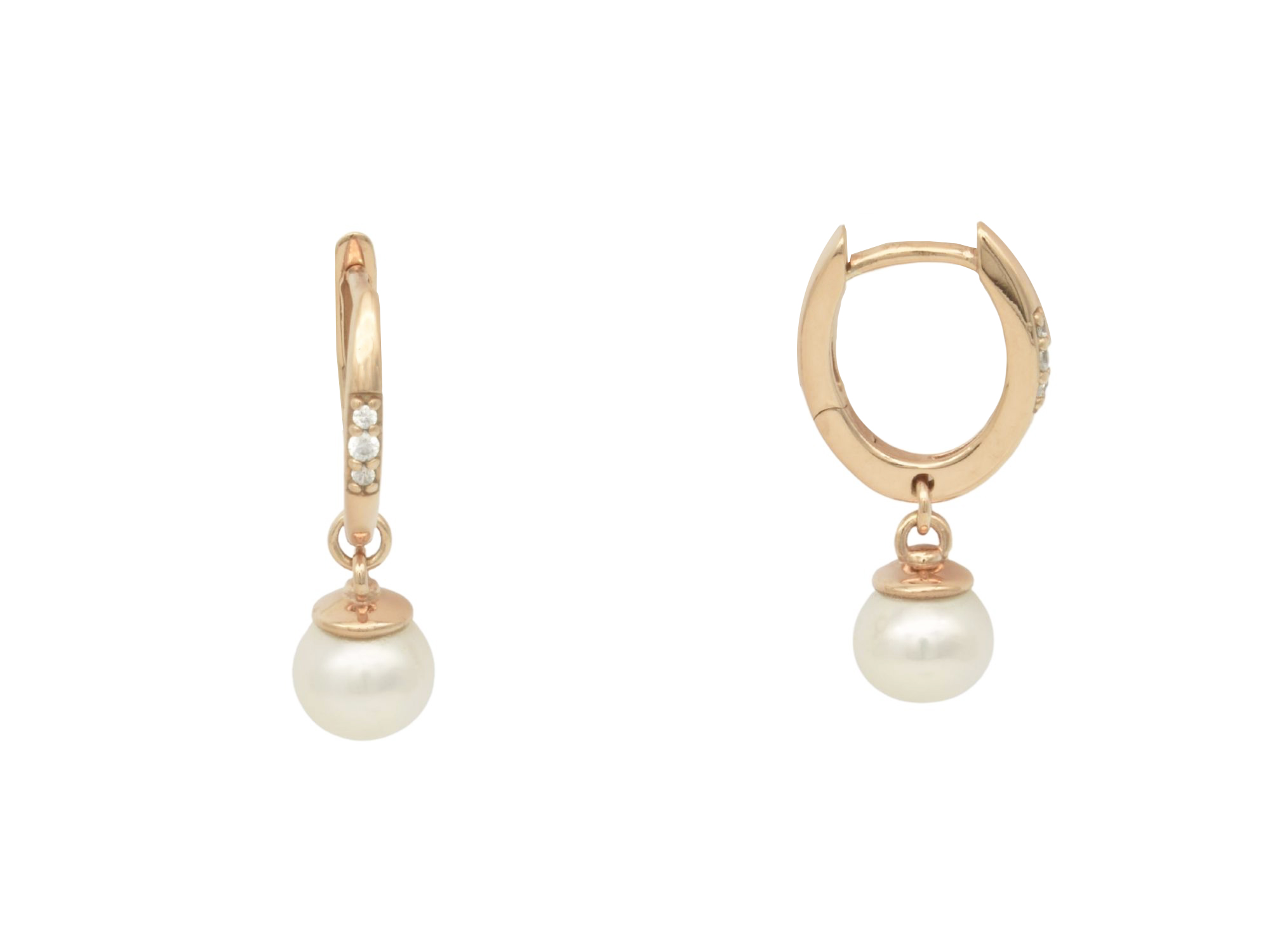 Ohrring Perle Creolen - Sterling Silber Roségold Verg. - Zuchtperle + Zirkonia