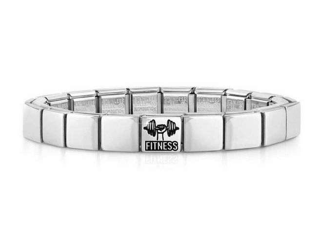 423910132-0 Edelstahl Armband von Nomination 239101 32 GLAM mit Fitness Motiv, glänzende und matte Elemente, ideal für sportliche Anlässe und modebewusste Träger.
