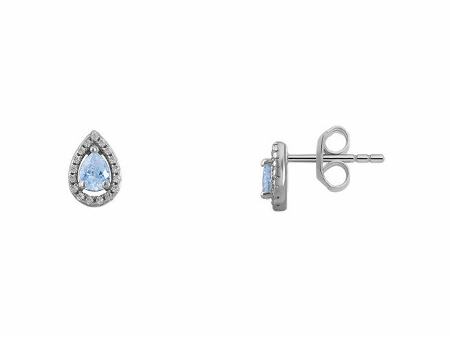 Xenox Sterling Silber Ohrringe XS6077 FANCY CUT mit tropfenförmigen blauen Steinen, umgeben von funkelnden Zirkonia, stilvoll und elegant, ideal für besondere Anlässe.