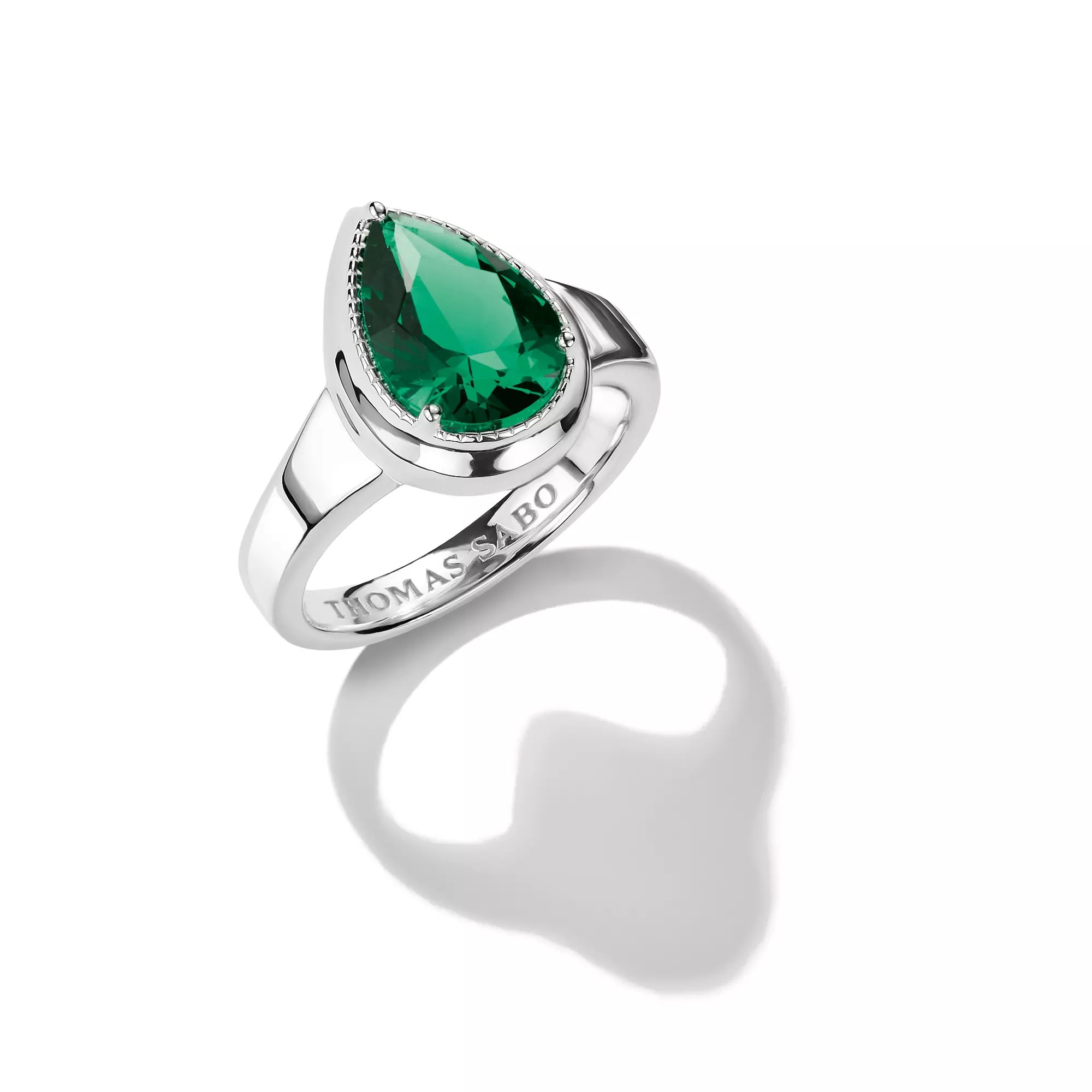Thomas Sabo Ring mit smaragdgrünem Stein in Tropfenform ELYNDRA Silber – Ansicht 2