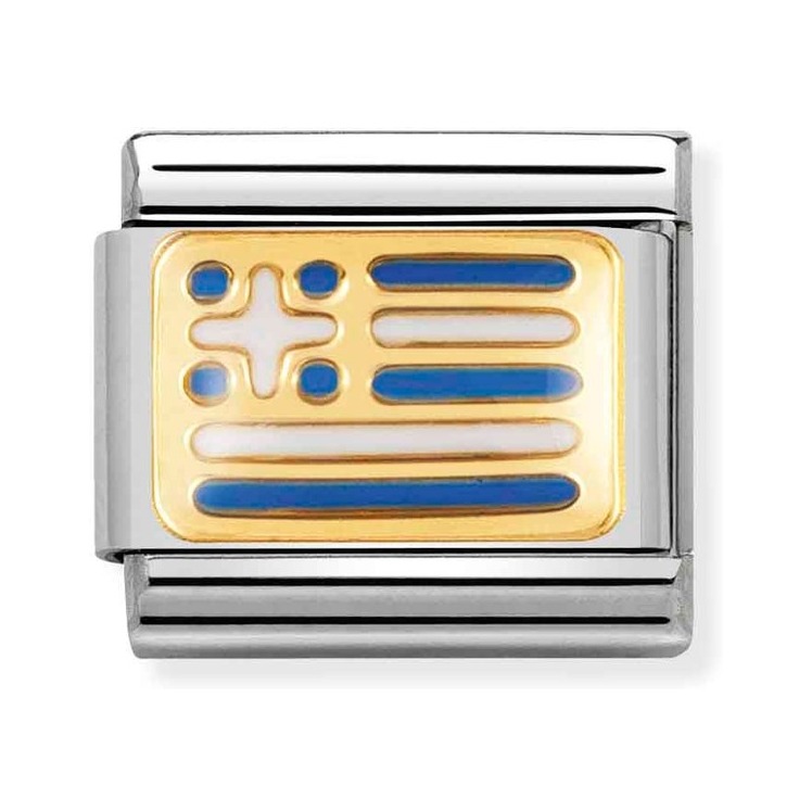 Nomination Composable Classic Charm Flagge Griechenland - Edelstahl, Gold 750 Gelbgold, Emaille