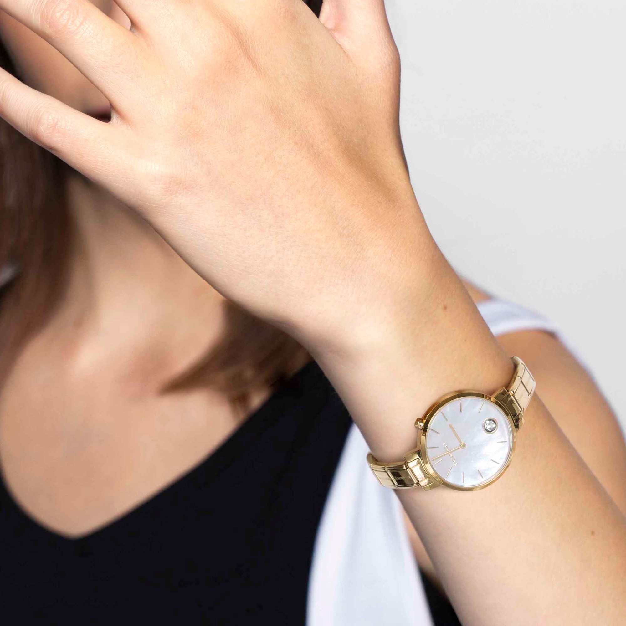 Nomination PARIS Armbanduhr - Edelstahl - Gold PVD-beschichtet - Ziffernblatt mit Glitzer + Zirkonia - Silber – Ansicht 2
