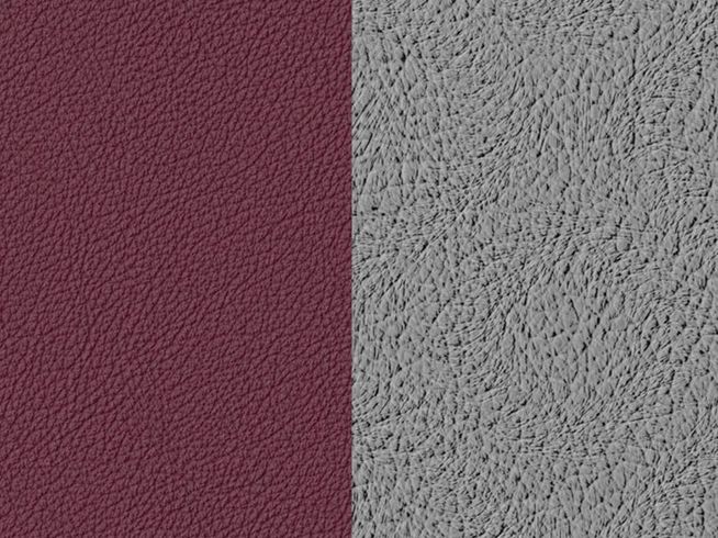 Das Bild zeigt zwei Ledertexturen, eine in tiefrot und die andere in silber metallic, die für die 14 mm Einlage des Les Georgettes Armreifs verwendet werden können.