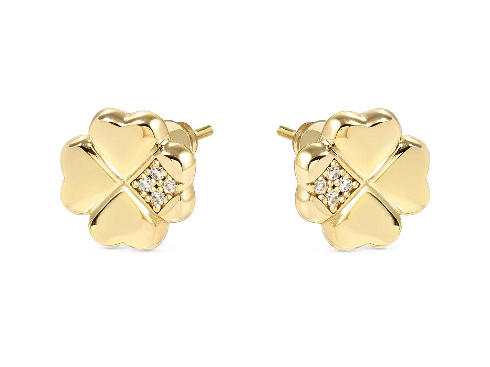 Sterling Silber Ohrstecker in Form eines vergoldeten GlücksKleeblatts mit Zirkonia, funkelnd und elegant, ideal für besondere Anlässe oder als stilvolles Accessoire für den Alltag.