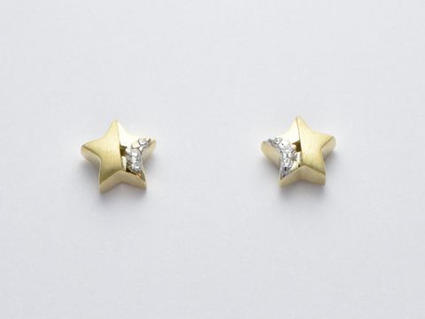 Gold Ohrringe in Sternform aus 333 Gold, funkelnd mit Zirkonia-Steinen, hergestellt von Juwelier Harnisch, ideal für jeden Anlass.