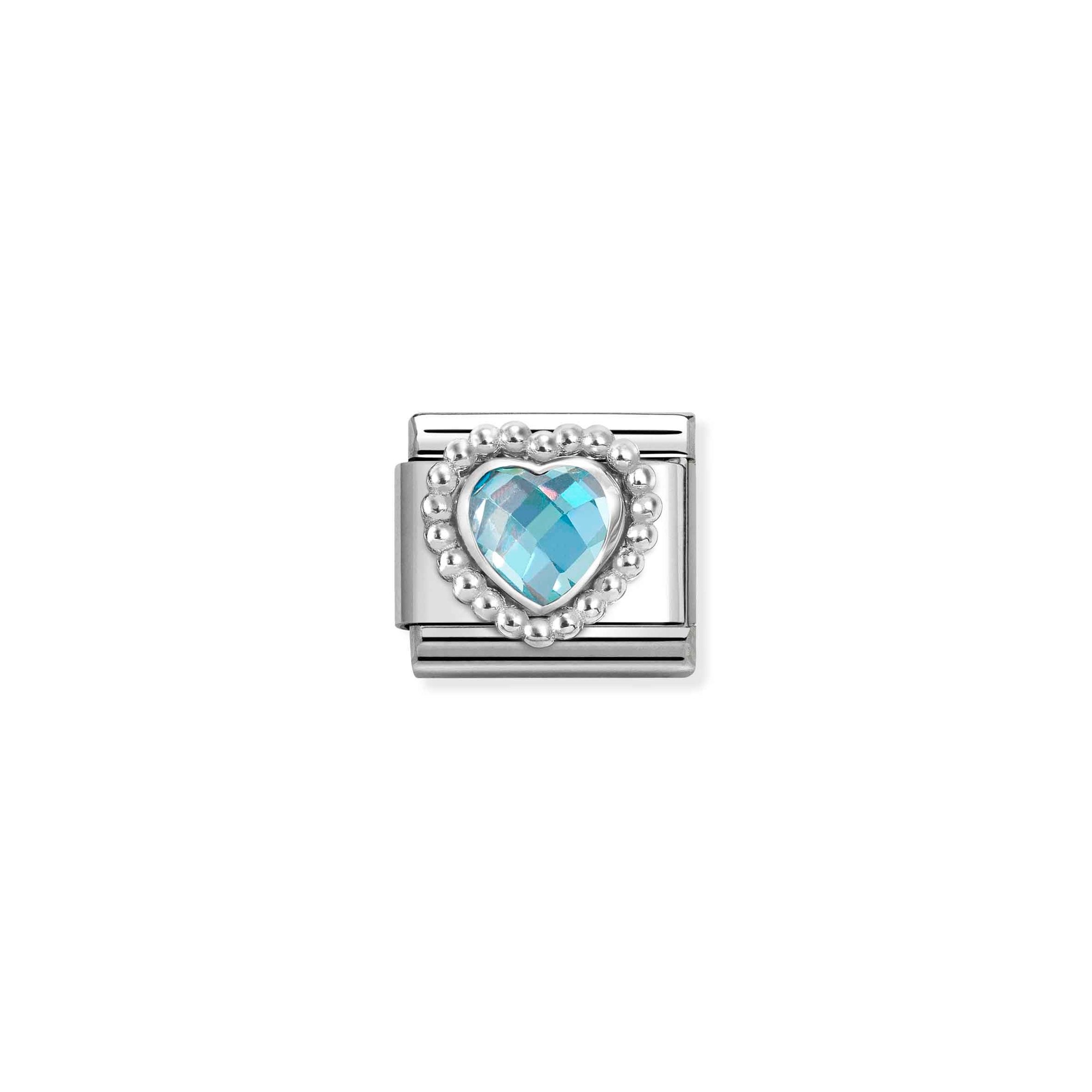 Nomination Composable Classic Charm Herz himmelblau - Edelstahl, Sterling Silber, Zirkonia