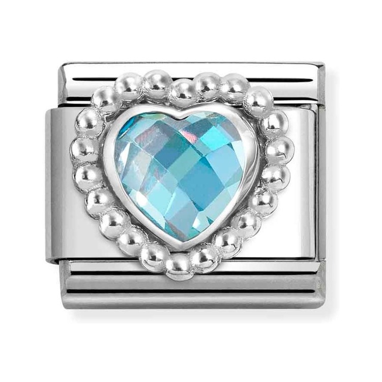 Nomination Composable Classic Charm Herz himmelblau - Edelstahl, Sterling Silber, Zirkonia