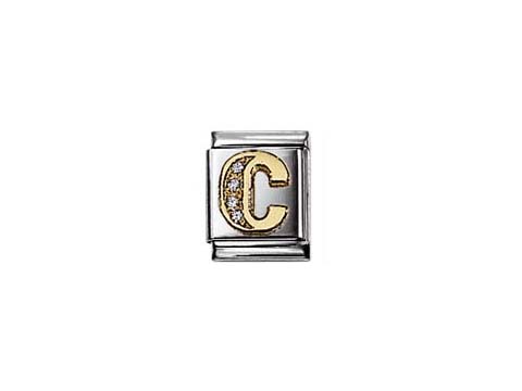 NOMINATION Big Buchstabe C 032301 03,Hersteller: Nomination,Buchstaben Zirkonia, edler Anhänger mit goldenem Buchstaben C und funkelnden Zirkonia, ideal für individuelle Armbänder.