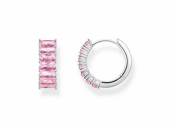 Creolen von Thomas Sabo in Silber mit pinken Zirkonia, elegant und modern gestaltet, bieten einen stilvollen Akzent für jedes Outfit. Perfekt für besondere Anlässe.