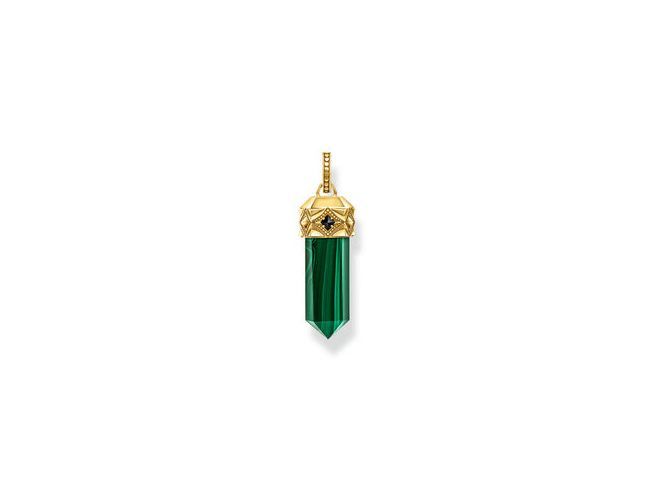 Thomas Sabo PE964-414-6 Anhänger aus Kristall in Malachitgrün, verziert mit Zirkonia und einem vergoldeten Silberoberteil, elegantes Schmuckstück für stilvolle Looks.
