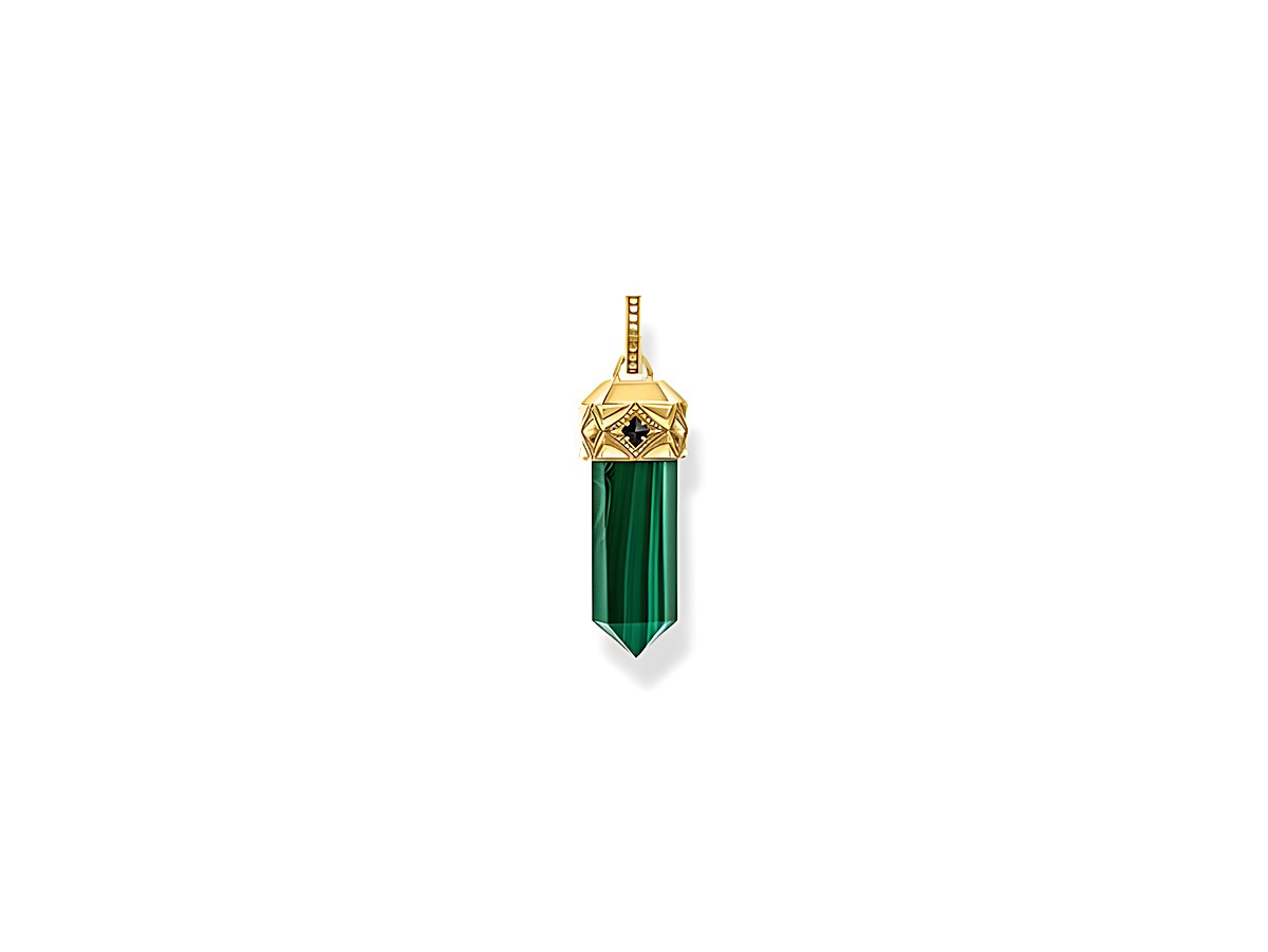 Thomas Sabo PE964-414-6 Anhänger aus Kristall in Malachitgrün, verziert mit Zirkonia und einem vergoldeten Silberoberteil, elegantes Schmuckstück für stilvolle Looks.
