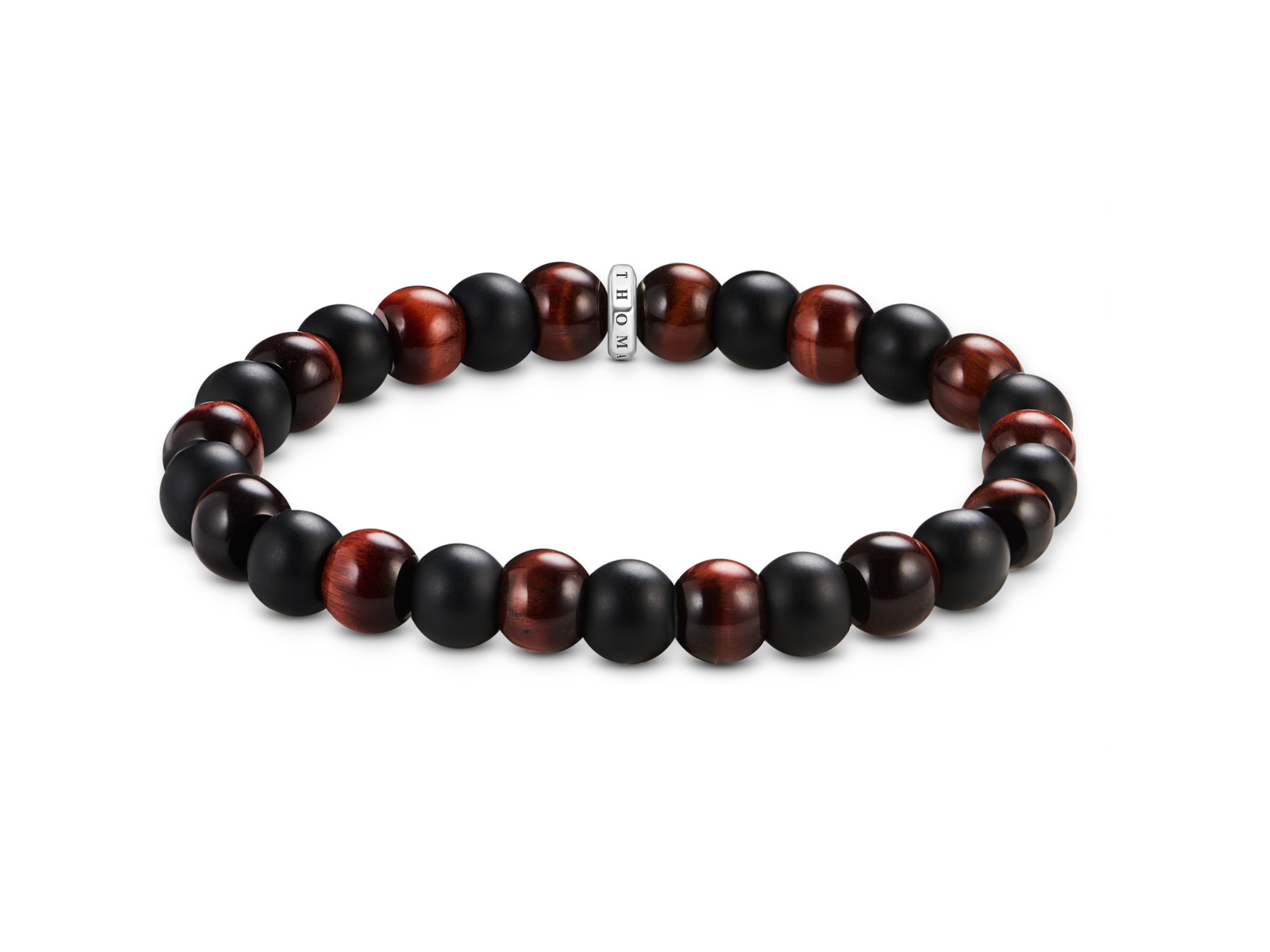 Bunt gefädeltes Bead Armband aus verschiedenen Materialien mit einer Kombination aus matten und glänzenden Perlen in Schwarz und Rot, ideal für den modernen Look von Thomas Sabo.