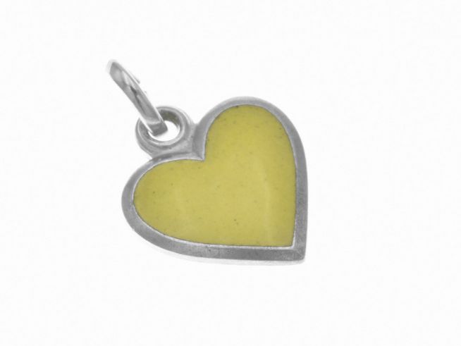 Anhänger Herz aus Sterling Silber mit polierter, dezent gelber Lackoberfläche, hergestellt von Juwelier Harnisch, verziert mit Perlen und Steinen.