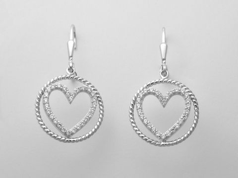 301067-0 Silber Ohrringe im Kreis mit Herz aus Sterling Silber, traumhaftes Design mit Zirkonia, Hersteller Juwelier Harnisch, elegante Ohrhänger mit funkelndem Stein.